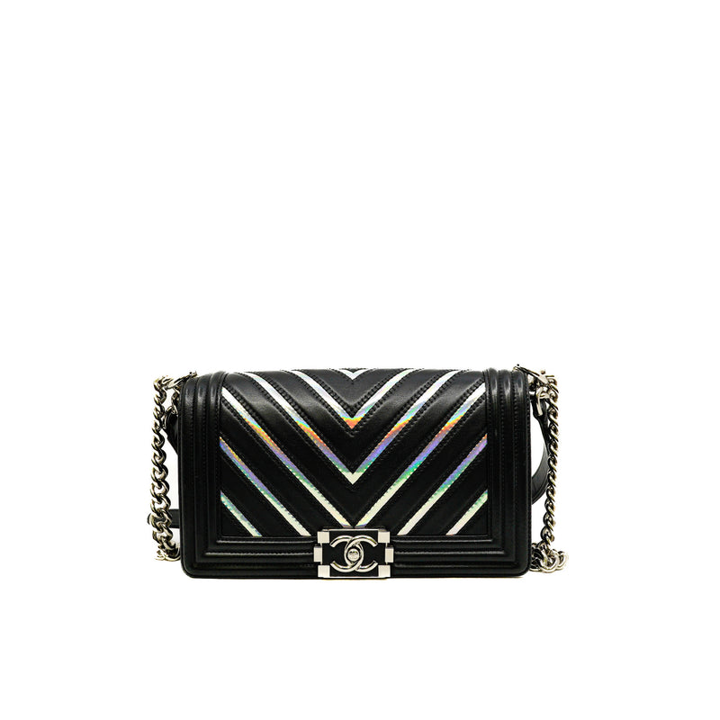 Medium Leboy Iridescent/Black Lambskin/PVC Chevron Flap Bag PHW Seri 24 - L'UXE LINK