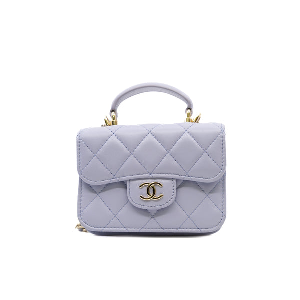 mini chain clutch with top handle in lambskin purple ghw seri 31