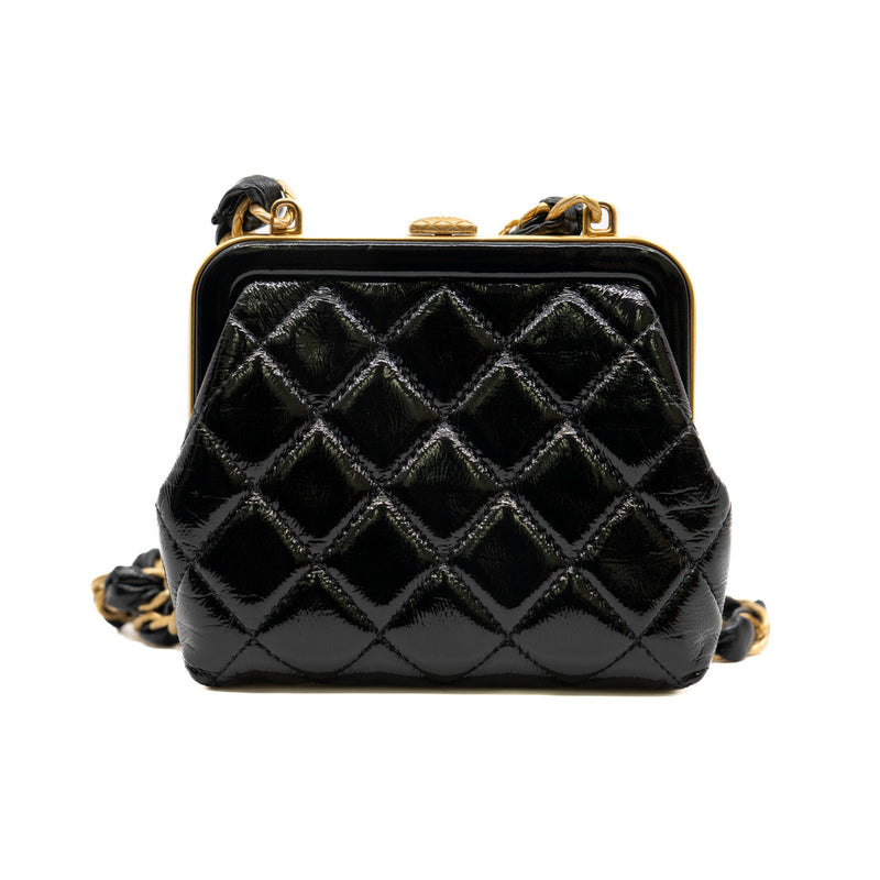 mini chain cross bag in black shining calf skin leather GHW