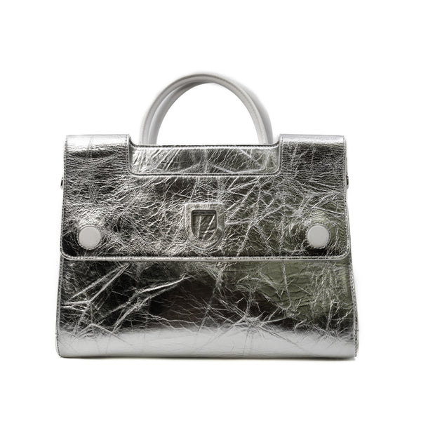 Medium Diorever In Metallic Silver Calfskin Flap Bag PHW With Strap - L'UXE LINK