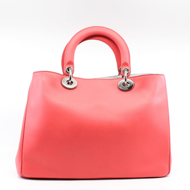 Medium Diorissimo In Coral Pink Calfskin Handbag PHW With Strap - L'UXE LINK