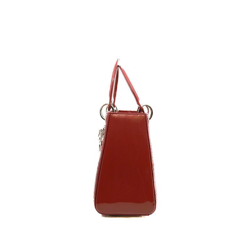 Medium Lady Dior In Dark Pink Patent Leather Handbag PHW - L'UXE LINK