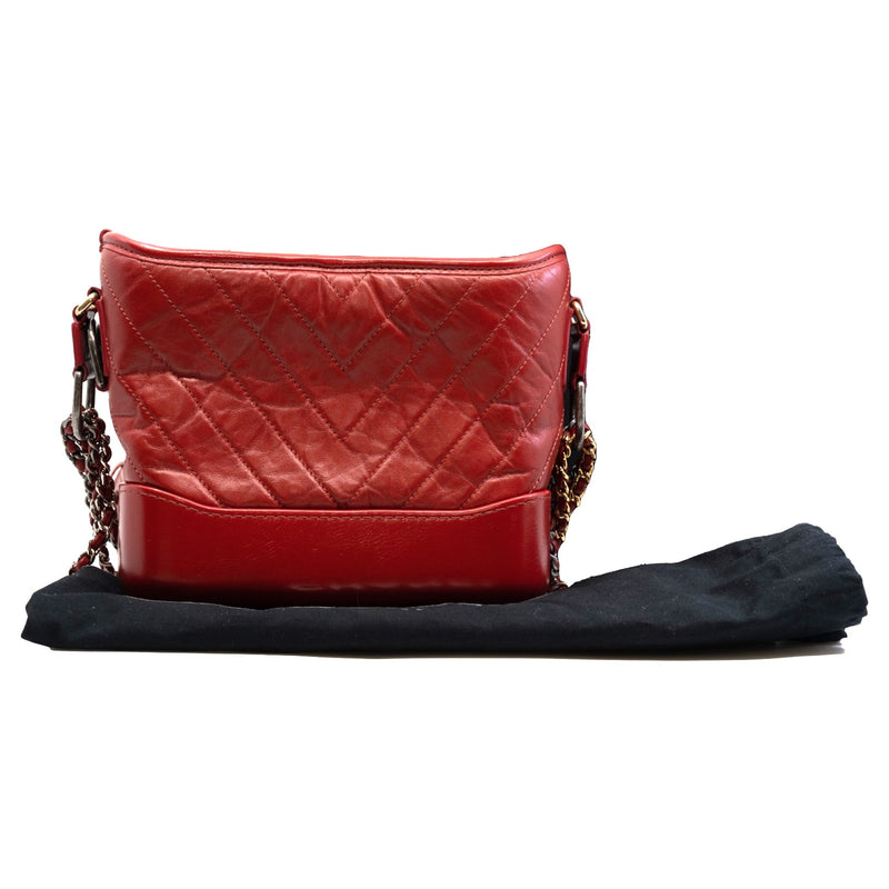 Small Gabrielle In Red Aged Calfskin Leather Hobo Bag Multicolor Hardware Seri 27 - L'UXE LINK
