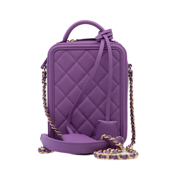 Filigree Purple Caviar Leather Vertical Vanity Case GHW Seri 29 - L'UXE LINK