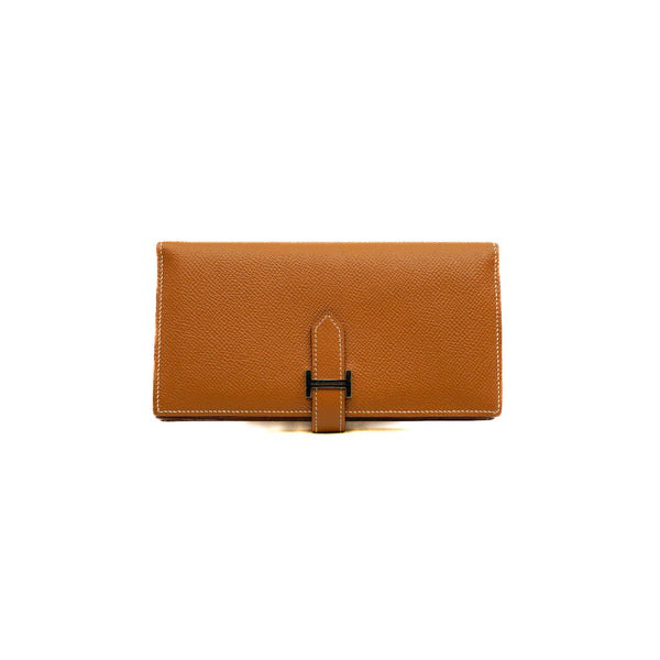 Bearn Long Wallet In Gold Epsom Leather PHW A Stamp - L'UXE LINK
