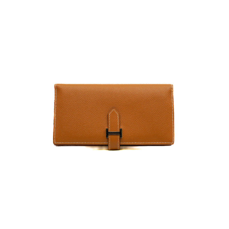 Bearn Long Wallet In Gold Epsom Leather PHW A Stamp - L'UXE LINK