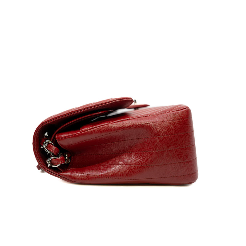 Large Cf In Chevron Caviar Calfskin Red Double Flap Bag Phw Seri 22 - L'UXE LINK