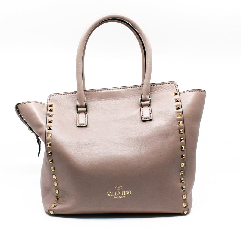large pink tote with gold color studs ghw - L'UXE LINK