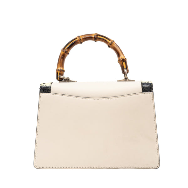 top handle bamboo white flap bag