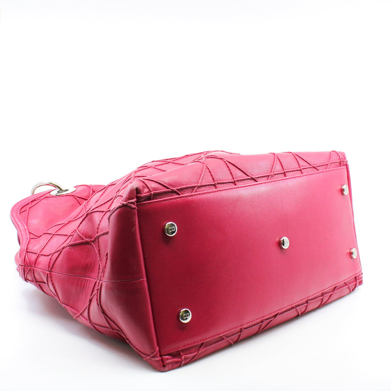 Medium Cannage Granville In Dark Pink Lambskin Tote Bag PHW With Strap - L'UXE LINK
