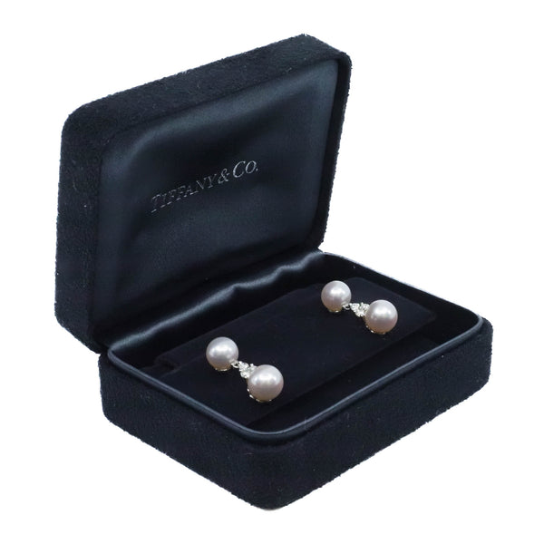 Tiffany Aria Drop Earrings pearl three diamonds rrp5900 - L'UXE LINK