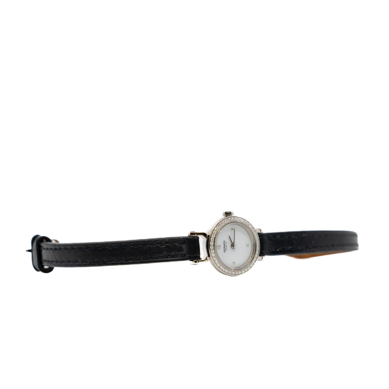 15mm FAUBOURG QUARTZ diamond watch in white dial/leather black band - L'UXE LINK