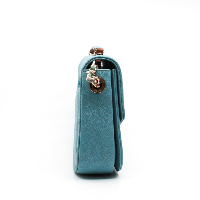 Medium Thread Around Light Blue Grained Calfskin Quilted Cuba Top Handle Flap Bag GHW Seri 23 - L'UXE LINK