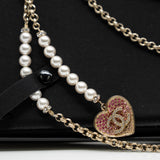thumbnail Chanel waist chain pearl with pink heart in white ghw