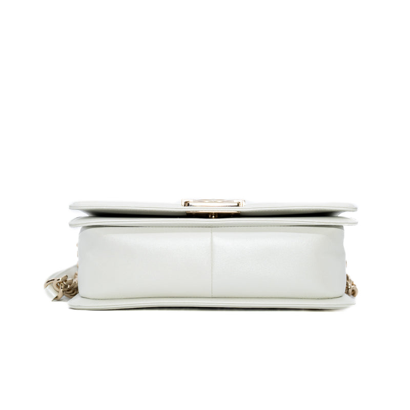 leboy medium with pearl embroidery in leather white ghw