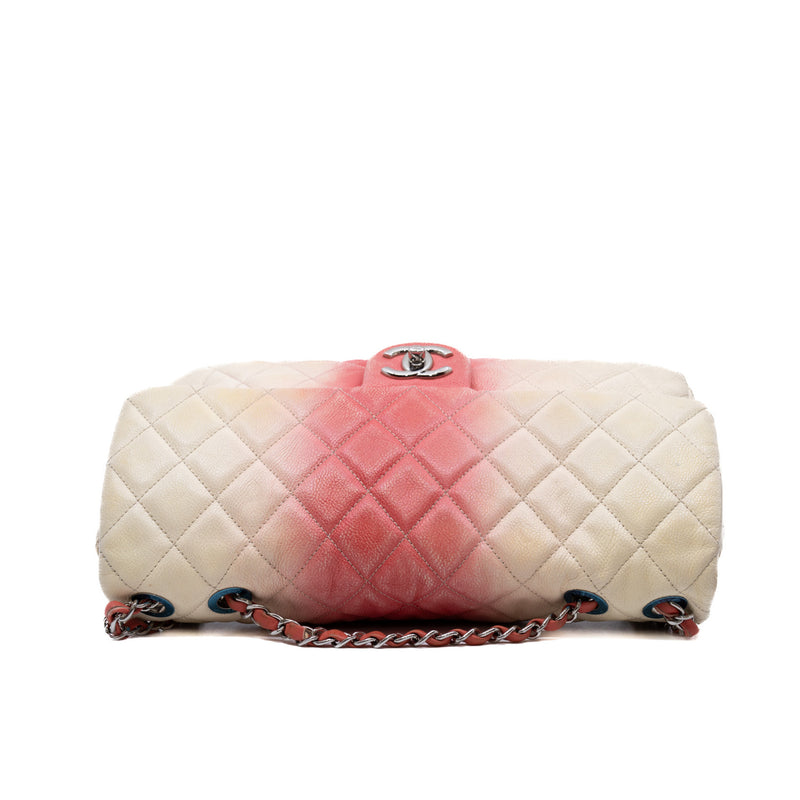 Jumbo Classic White/Pink Caviar Leather Quilted Ombré Single Flap Bag PHW Seri 17 - L'UXE LINK