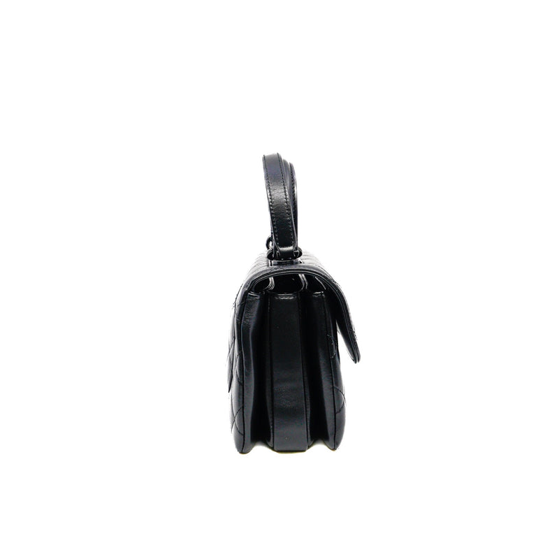 small trendy cc flap bag with top handle  so black lambskin