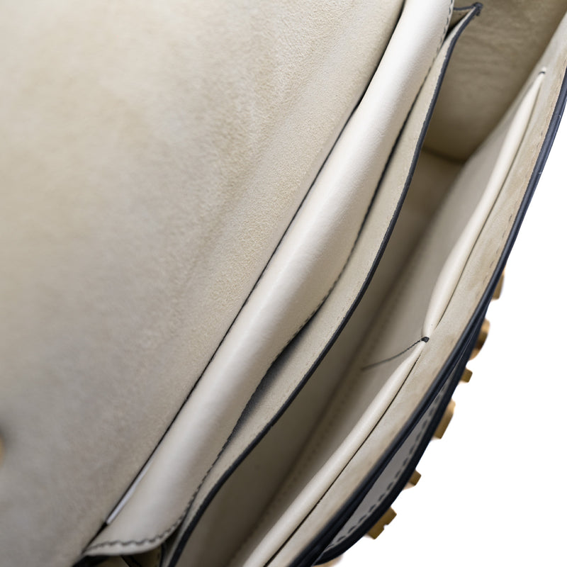 J'adior Medium White Calfskin Chain Flap Bag GHW - L'UXE LINK