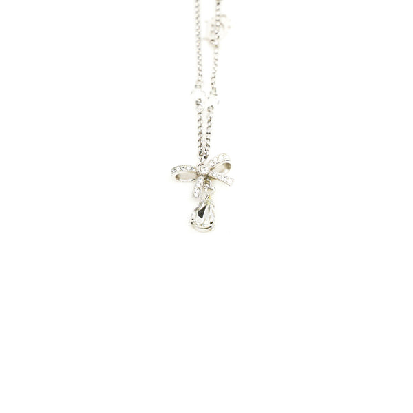 Ribbon Bow With Rhinestone Crystal Pendant Necklace - L'UXE LINK