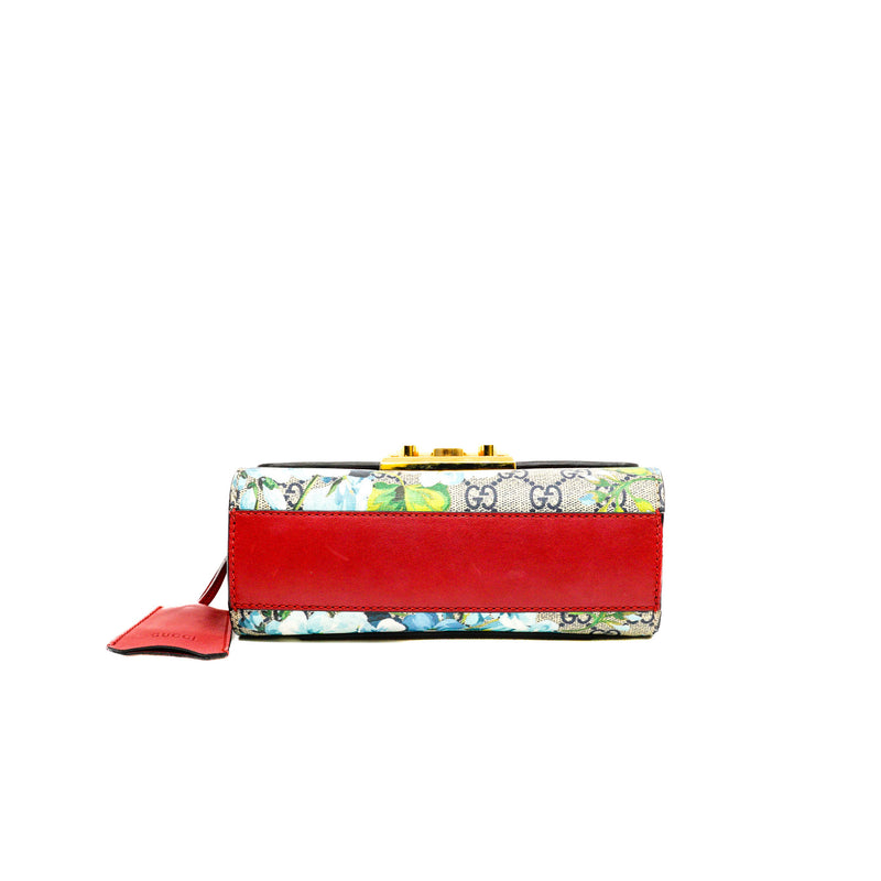 Small GG Supreme Monogram And Red Leather With Navy Blue Hibiscus Blooms Padlock Handbag GHW - L'UXE LINK