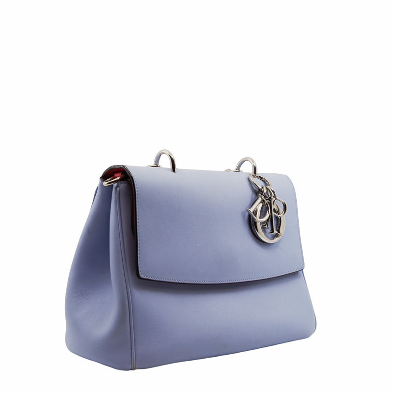 Be Dior  Flap Bag Medium Leather Blue And Red PHW - L'UXE LINK