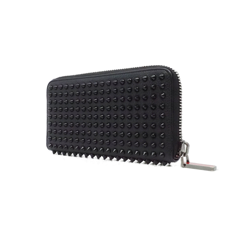 long zip wallet with black studs in leather black phw
