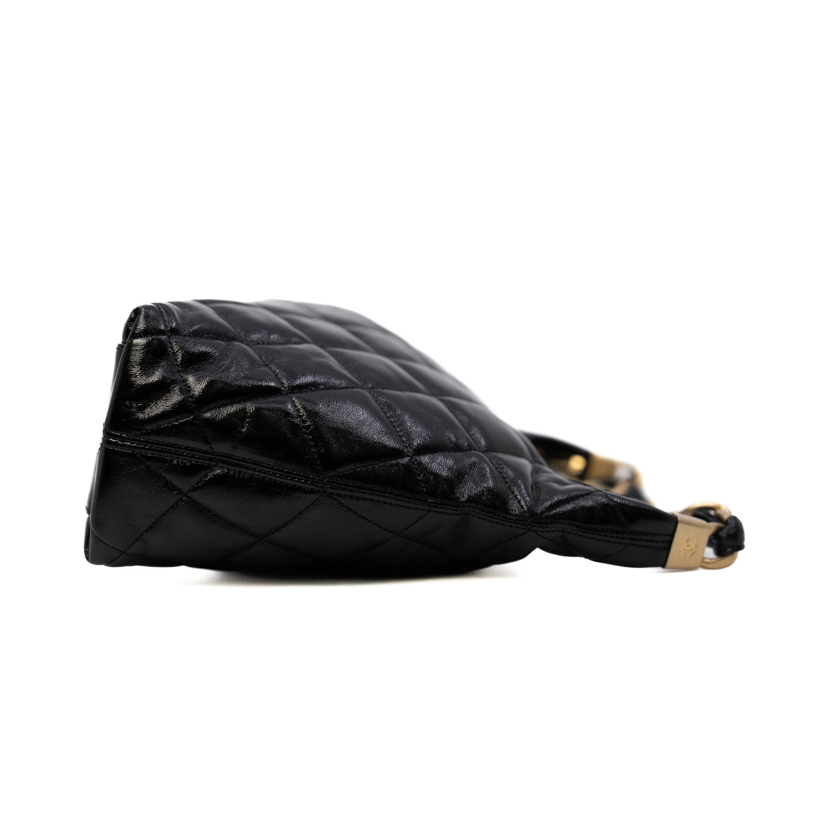 Large Funky Town Black Shiny Calfskin Hobo Bag GHW Seri