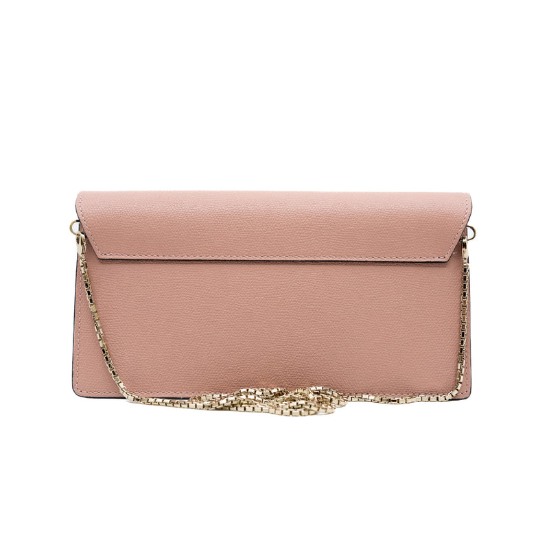 valextra iside peonia clutch with chain in leather pink ghw