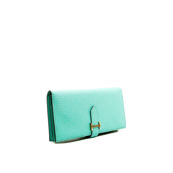 Bearn Soufflet Long Wallet 6U Vert D'eau In Chevre Leather PHW Stamp A - L'UXE LINK