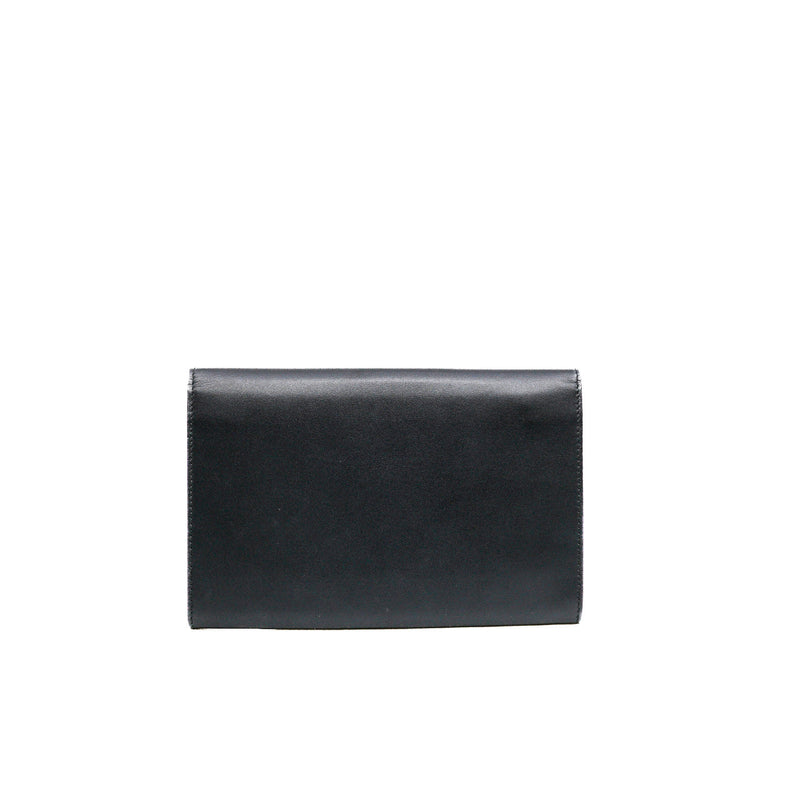 Mini Peony Pearly Black Leather Wallet Clutch Bag GHW - L'UXE LINK