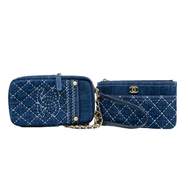 Denim Blue Quilted Vertical Double Bags GHW Seri 29