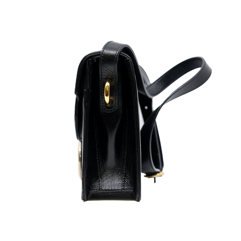 GG buckle flap side bag in gross leather black ghw