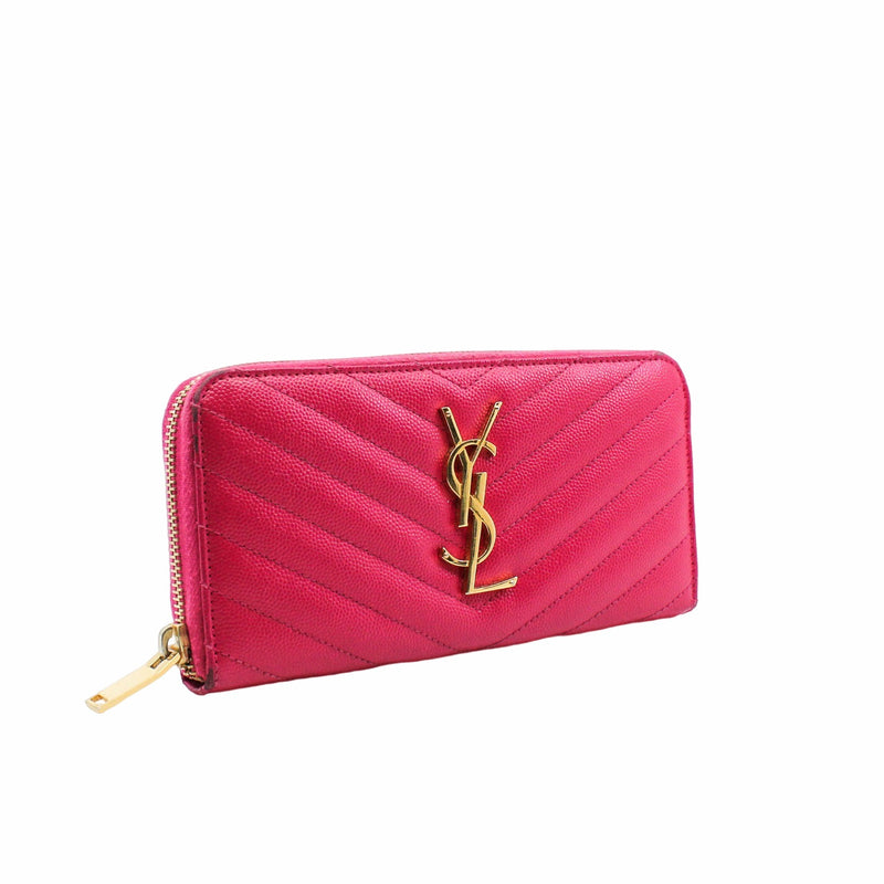 Classic Monogram Zip Around Wallet Matelasse Chevron Leather pink ghw - L'UXE LINK