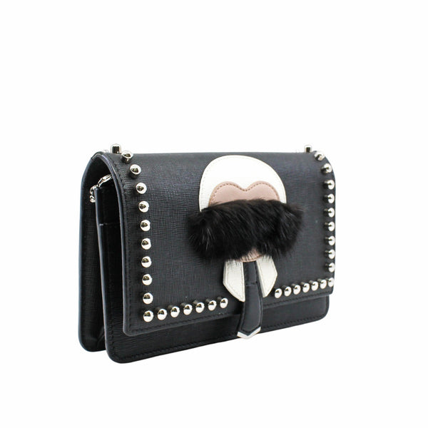 Karlito Wallet On Chain Bag Leather With Fur Black  PHW - L'UXE LINK