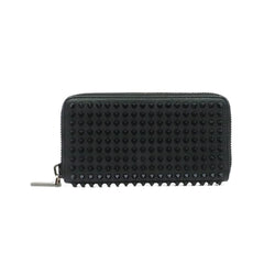 long zip wallet with black studs in leather black phw