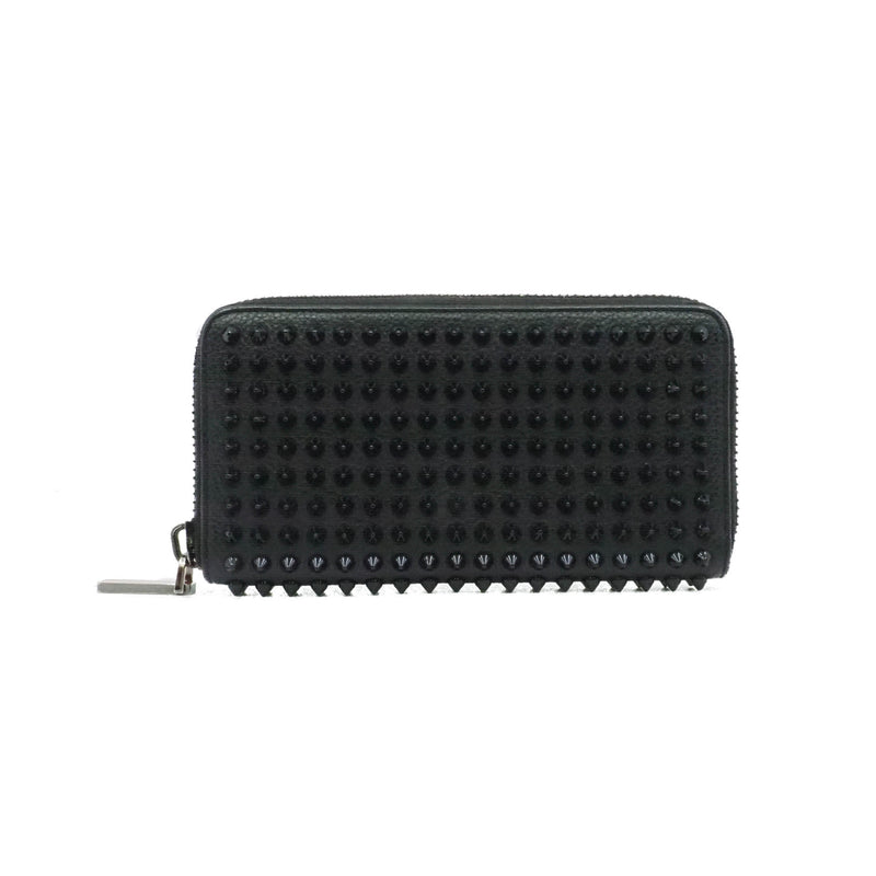 long zip wallet with black studs in leather black phw