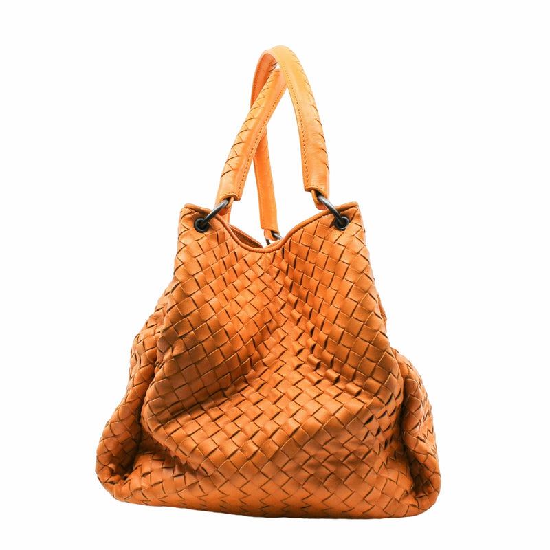 Intrecciato Shoulder Bag Woven Leather  yellow  Gun Metal - L'UXE LINK
