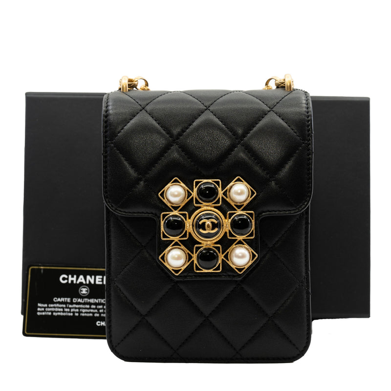 Resin And Pearl Black Calfskin Quilted CC Flap Bag GHW Seri 30 - L'UXE LINK