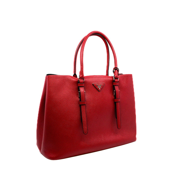 Saffiano Double Tote Medium In Red Leather SHW With Strap