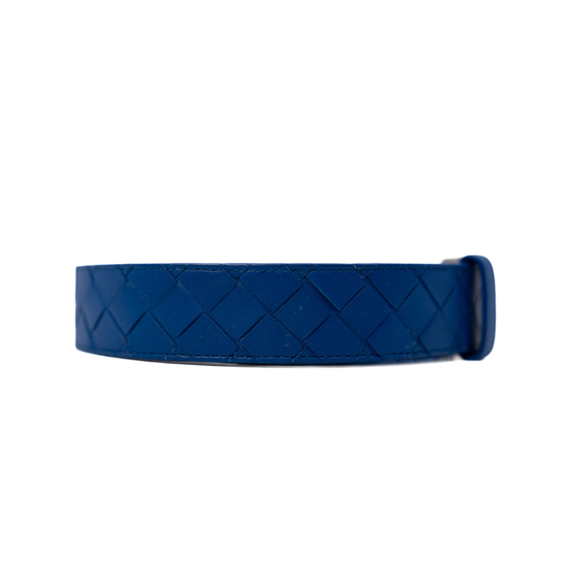 Blue Intrecciato Calfskin Belt PHW 95cm - L'UXE LINK