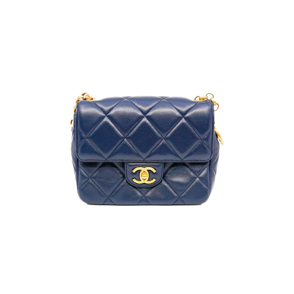 mini square cf in lambskin navy GHW