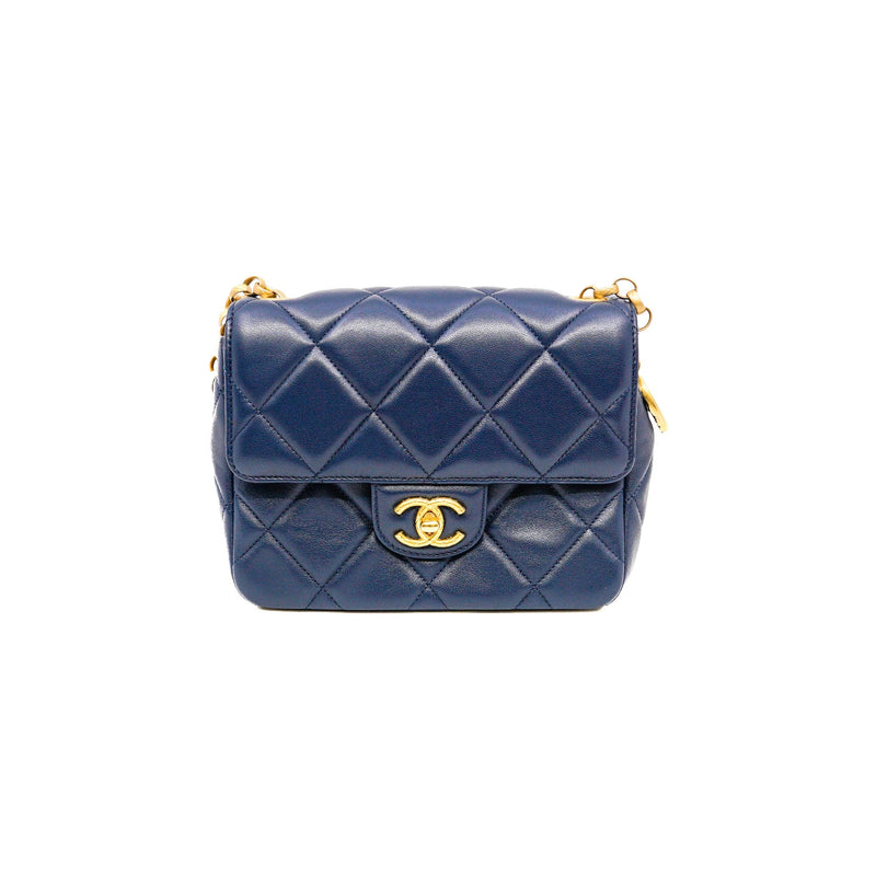 mini square cf in lambskin navy GHW