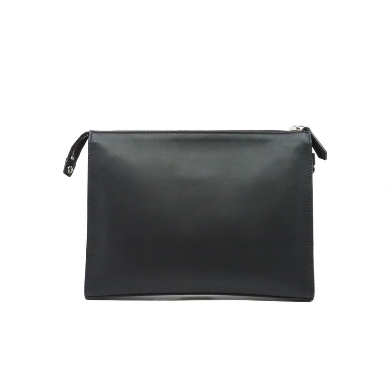 zippy letter clutch in leather black phw