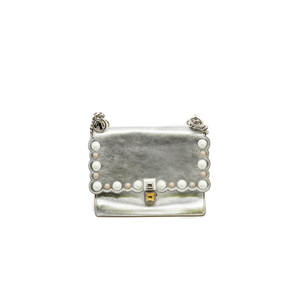 Kan I Metallic Silver Calfskin Scalloped Studded Bag PHW - L'UXE LINK