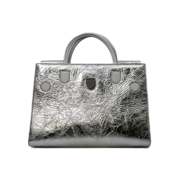 Medium Diorever In Metallic Silver Calfskin Flap Bag PHW With Strap - L'UXE LINK