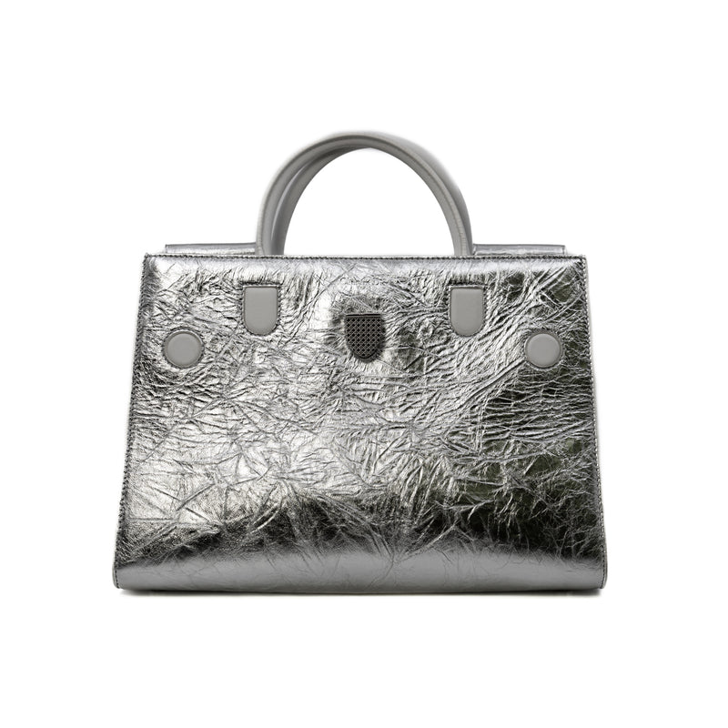 Medium Diorever In Metallic Silver Calfskin Flap Bag PHW With Strap - L'UXE LINK