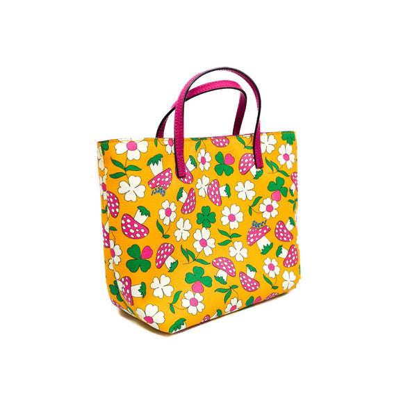 small tote in pink mushroom and green flowers GHW