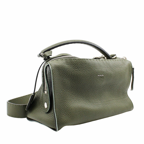 fendi lei boston bag medium  leather grey green phw