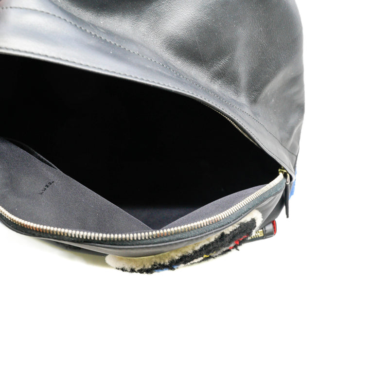 Shearling Emoticon Black Leather/Nylon Backpack PHW