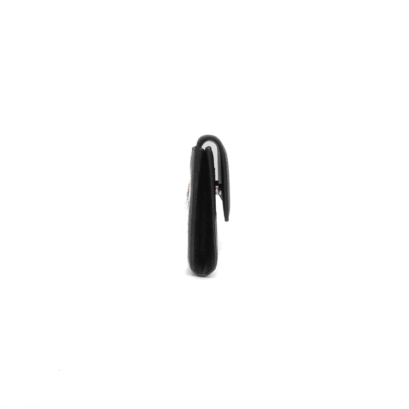 Black Calfskin Trifold Snap Flap Long Wallet PHW - L'UXE LINK